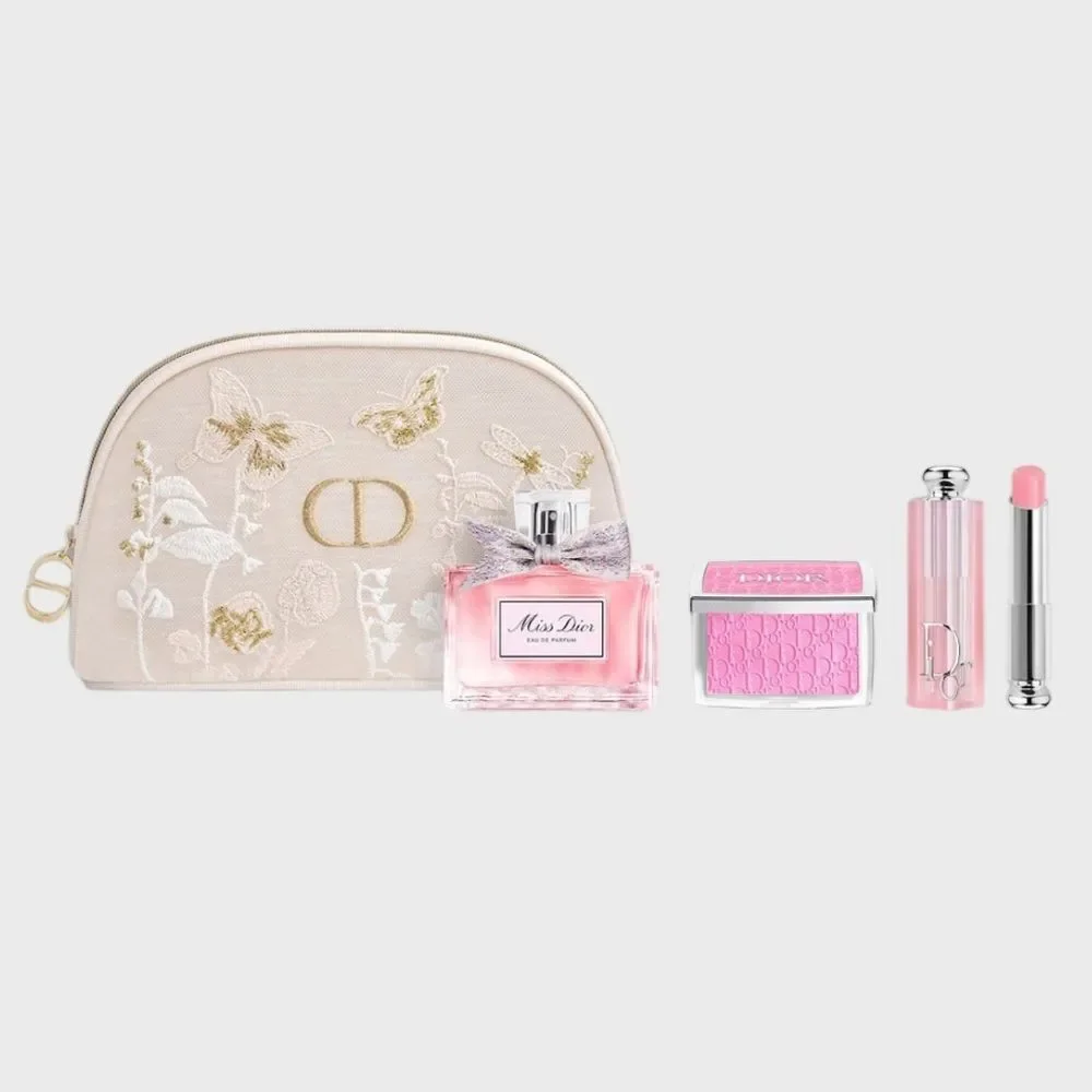 Dior Miss Dior Beauty Gift Set Rosy Glow Lip Glow Cosmetic Pouch NIB